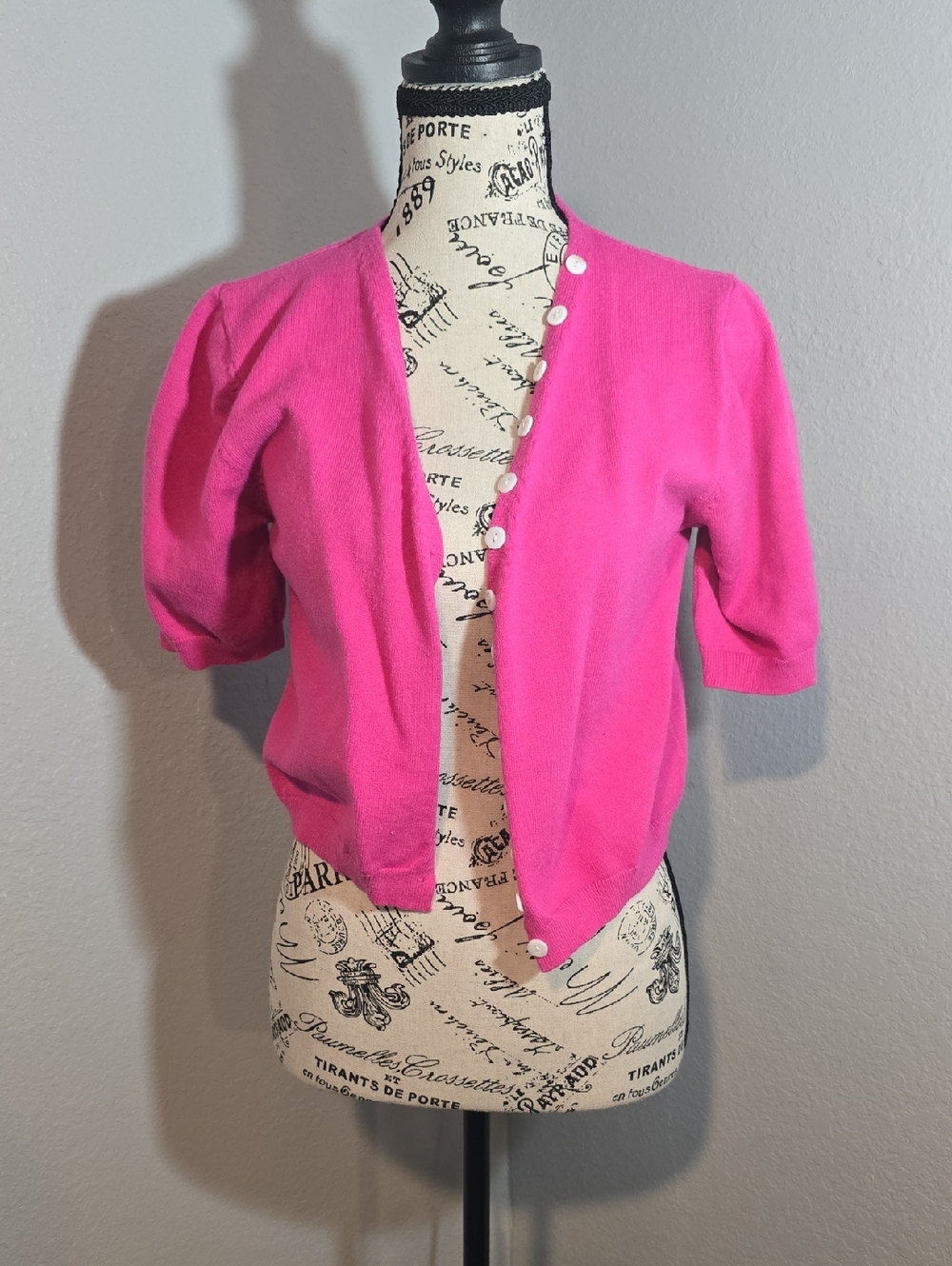 Cropped Hot Pink Short Sleeve Button Cardigan Sweater